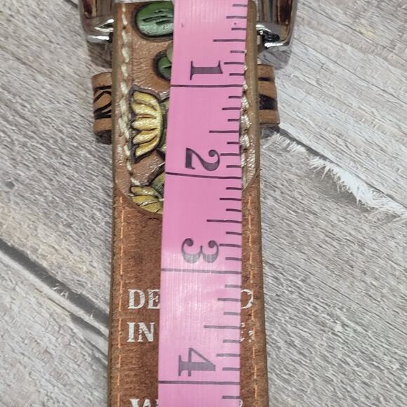 WOMEN\'S SUNFLOWER WESTERN LEATHER BELT, COWGIRL HANDTOOLED HANDPAINTED SZ 36 main image 5